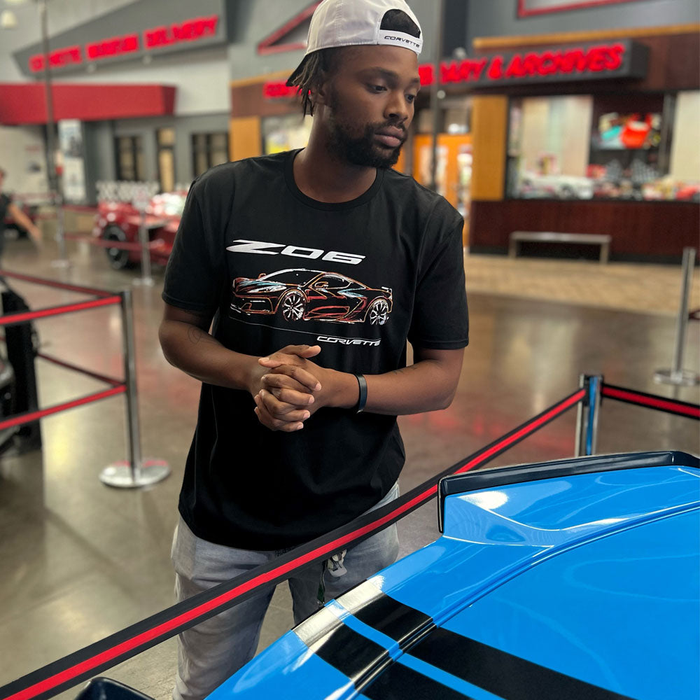 Man wearing the C8 Corvette Z06 Neon T-shirt Lifestyle