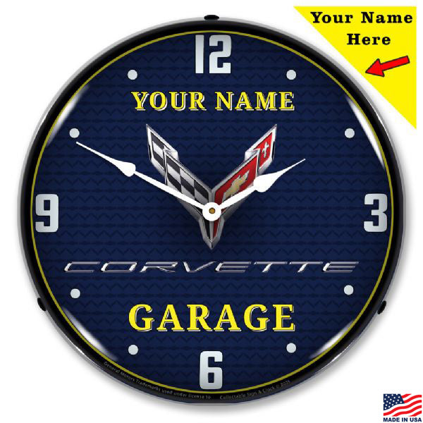 C8 Garage Personalized LED Lighted usa Clock