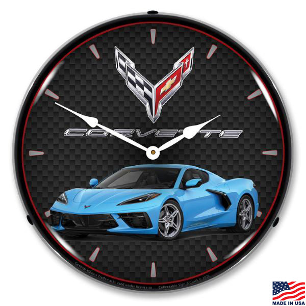 C8 Rapid Blue Corvette LED Lighted Clock