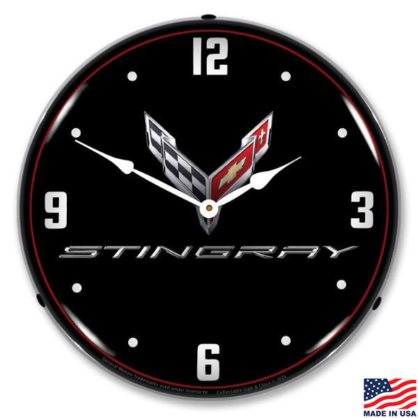 C8 Stingray Emblem LED Lighted Black Clock