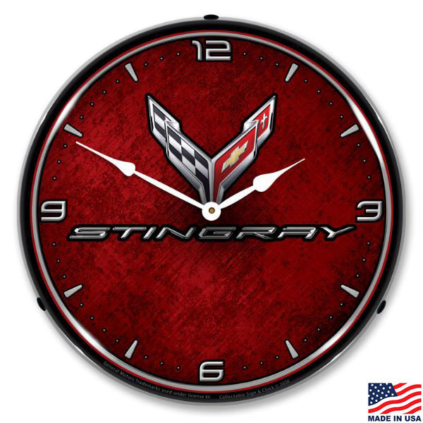 C8 Stingray Emblem LED Lighted Red Clock