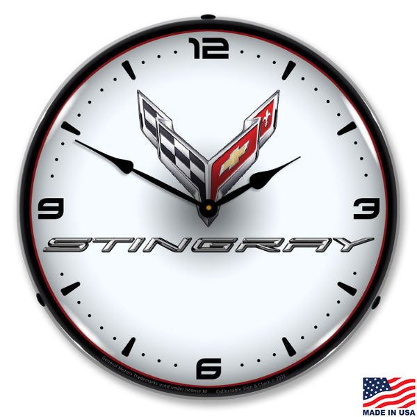 C8 Stingray Emblem LED Lighted White Clock