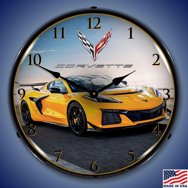 C8 Yellow ZR1 Corvette LED Lighted Clock