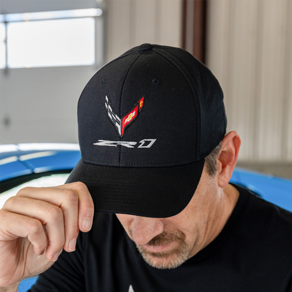 Man wearing the C8 ZR1 Corvette Emblem Black Cap
