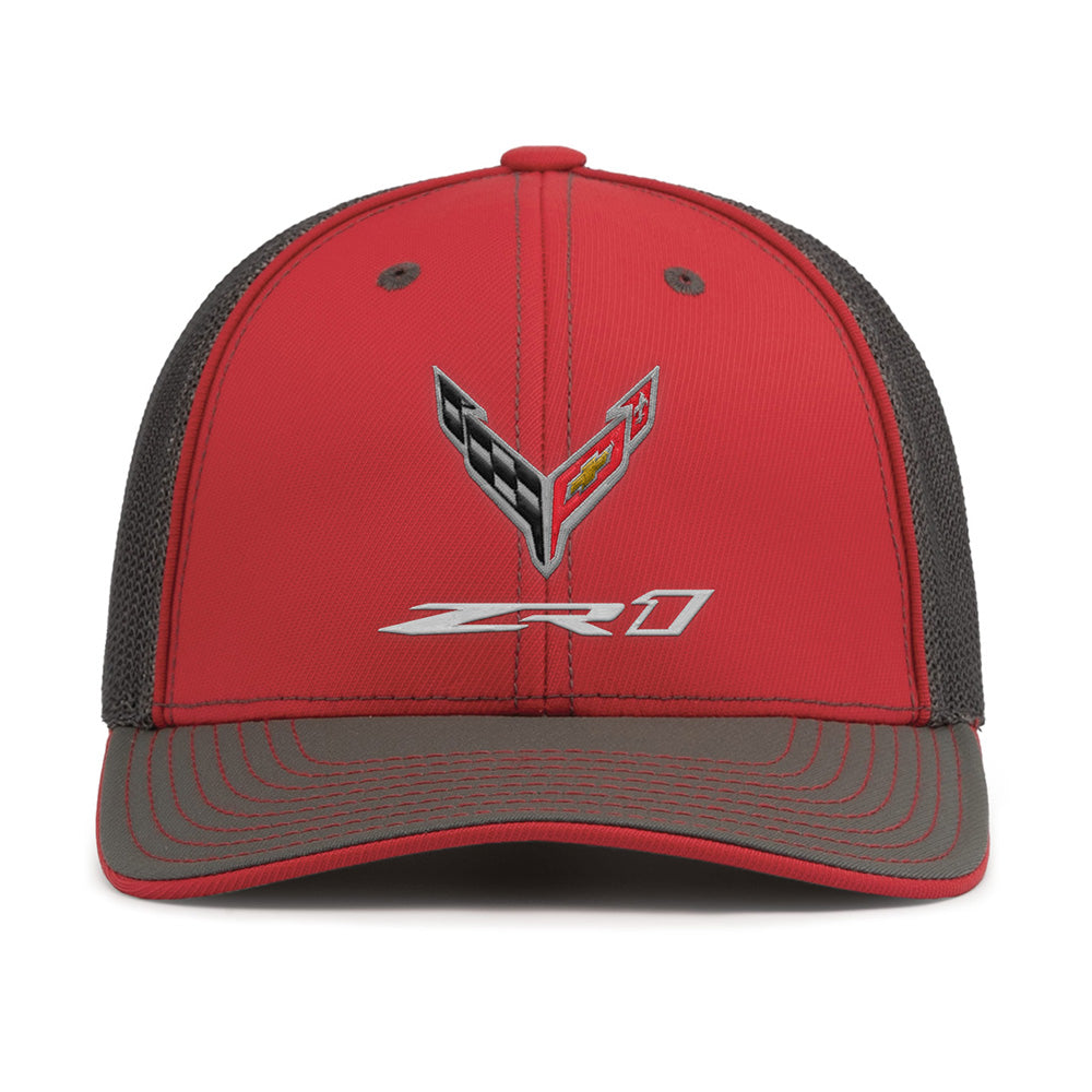 C8 ZR1 Emblem Red and Graphite Fitted Trucker Cap