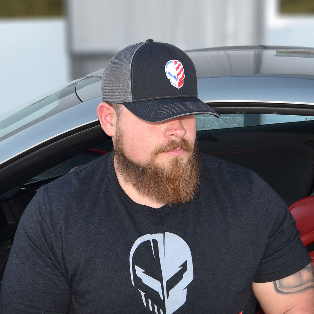Man wearing the C8R American Made Jake Fitted Black Cap