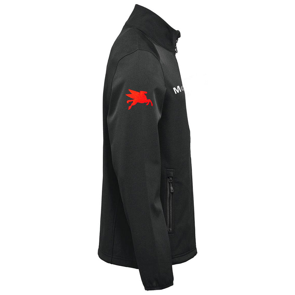 Close up of the Pegasus emblem on the right sleeve of the C8.R Corvette Racing Mobil 1 Men's Black jacket shown on a white background.