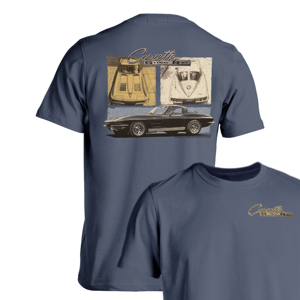 The Corvette 1963 Split Window T-shirt in Midnight Blue shown on a white background.