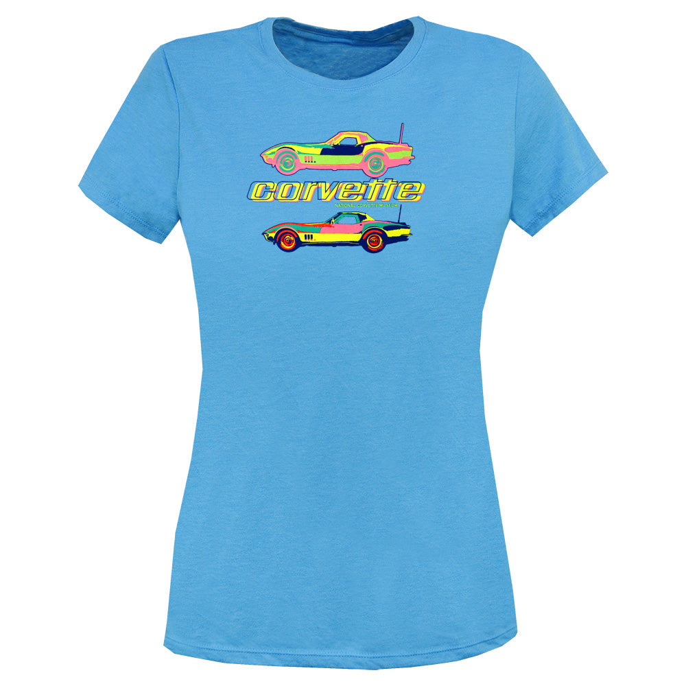 Corvette 68 Pop Culture Ladies Top in Caribbean Blue