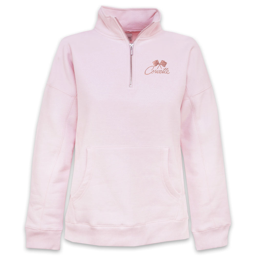 Corvette Crossed Flags Ladies Light Pink Quarter-Zip