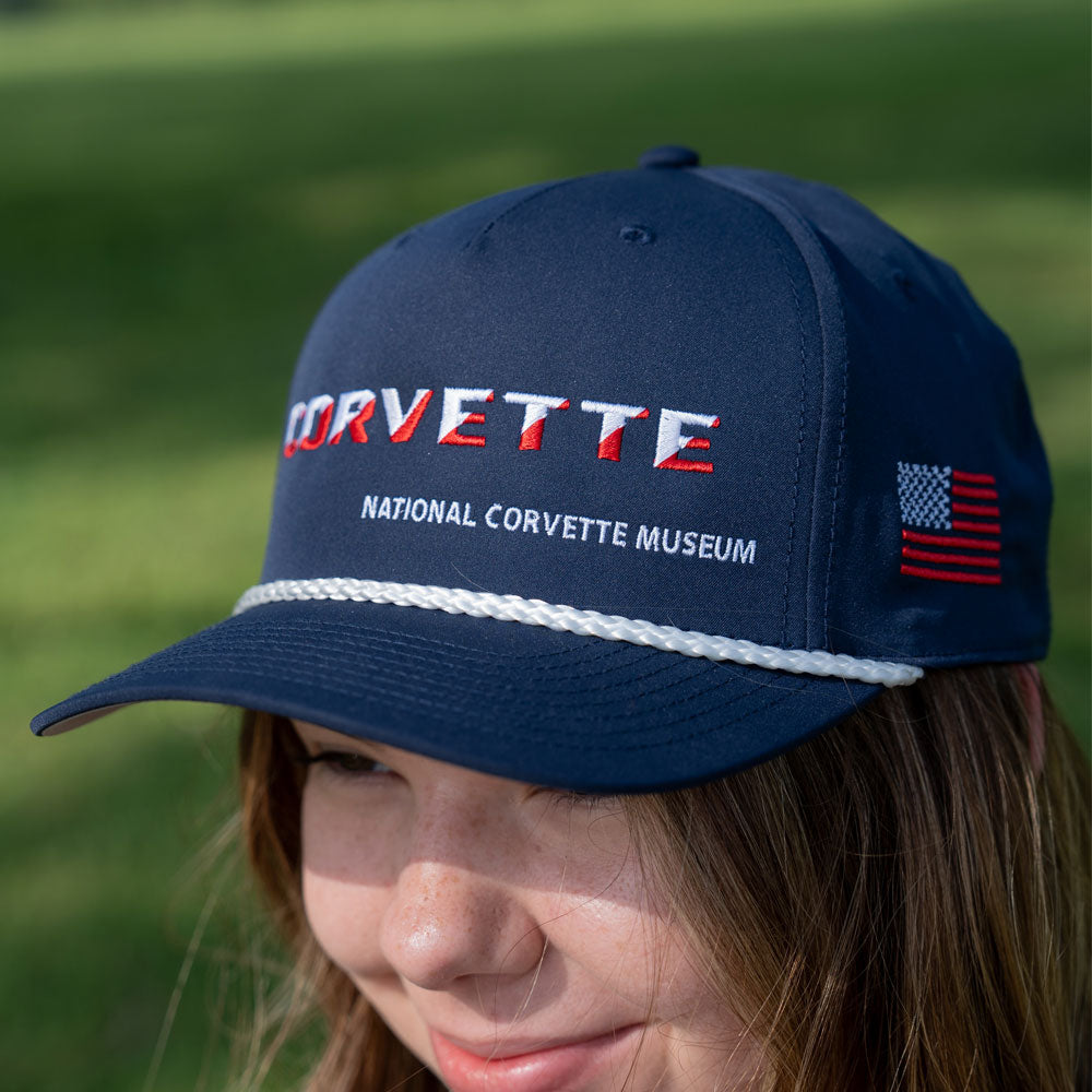 Person wearing the Corvette Flag Navy Cap