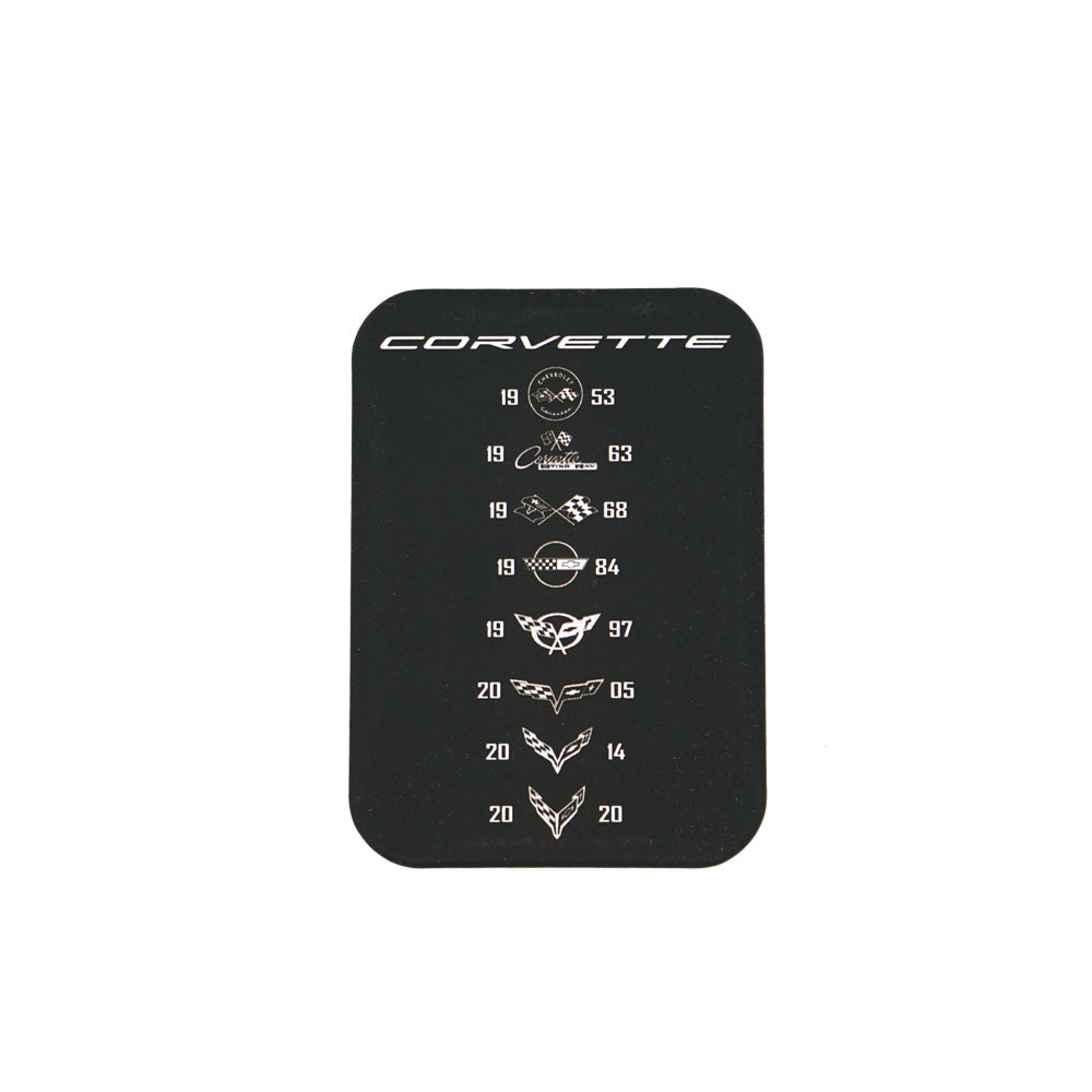 Black Corvette logo evolution magnet on a white background