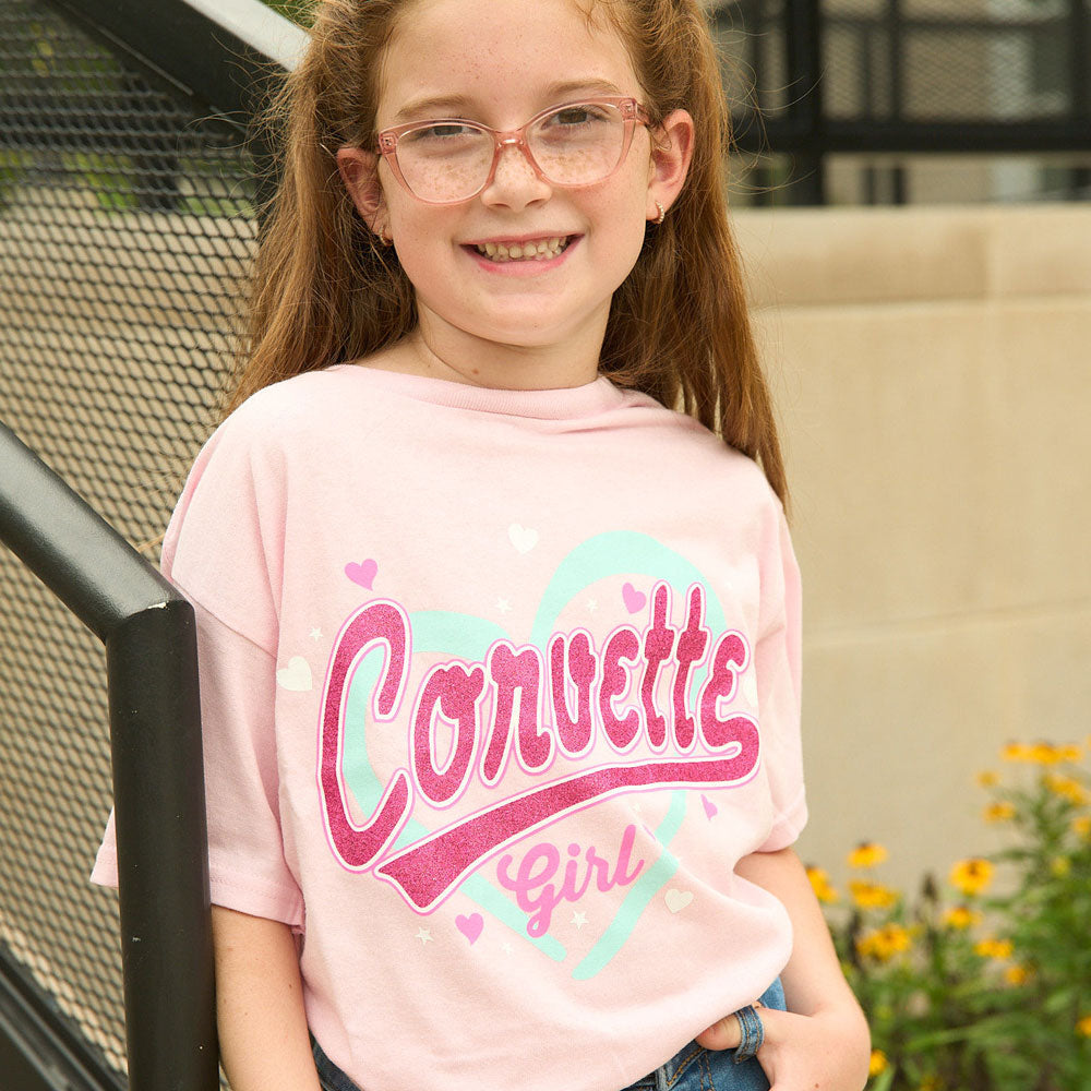 Girl wearing the Corvette Girl Childrens T-shirt 