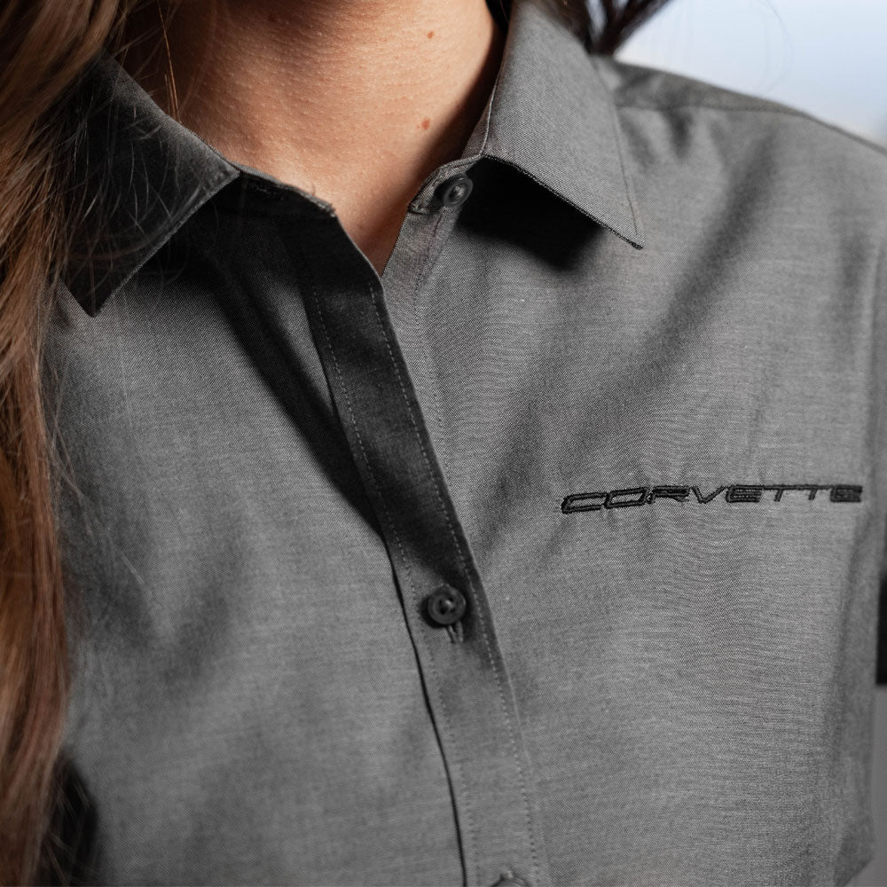 Corvette Ladies Brooks Brothers Black Dress Shirt Emblem Close Up
