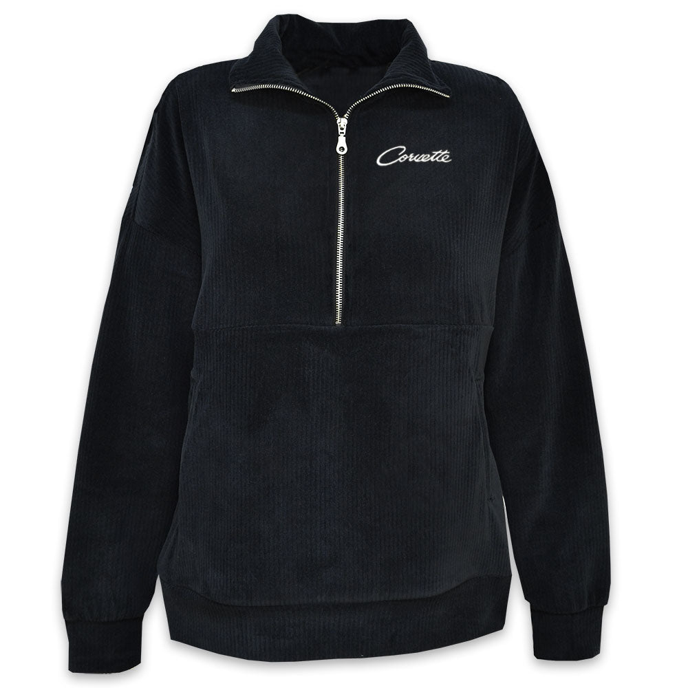 Ladies Corvette Corded Half-Zip Black Pullover