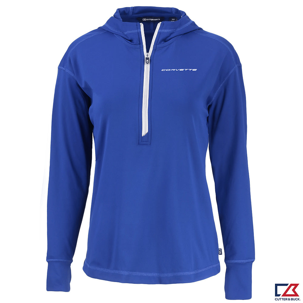 Corvette Ladies Half Zip Tour Blue Hooded Pullover