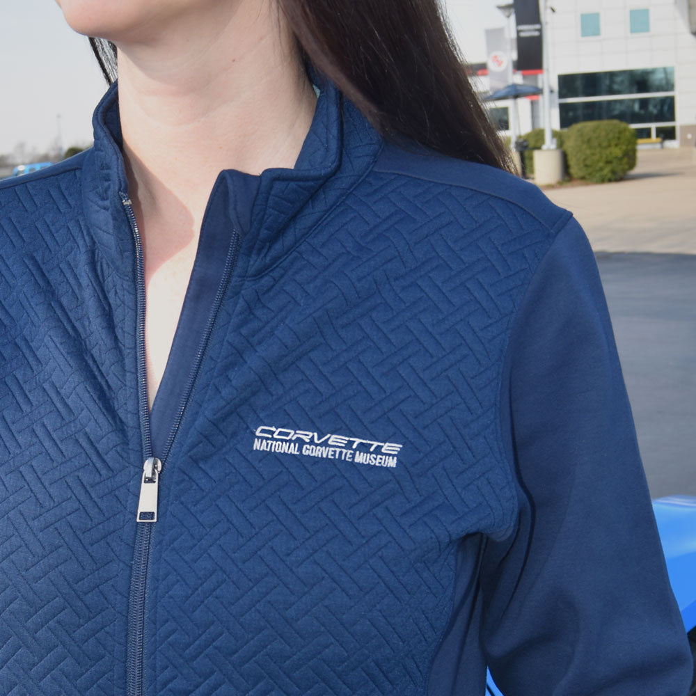 Close Up of the emblem on the Corvette Ladies Quilted Navy Jacket