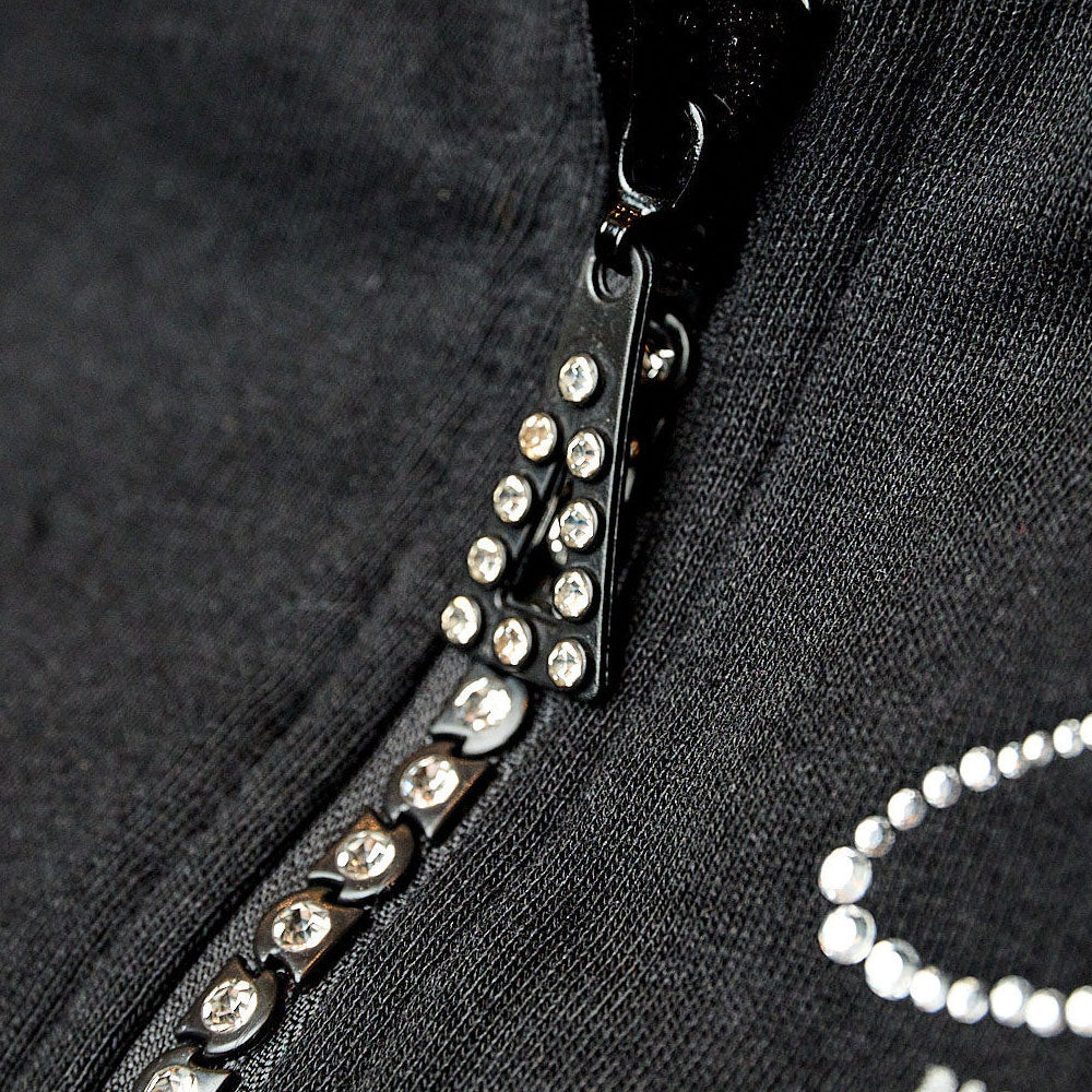 Corvette Ladies Rhinestone Zipper Black Jacket Close Up