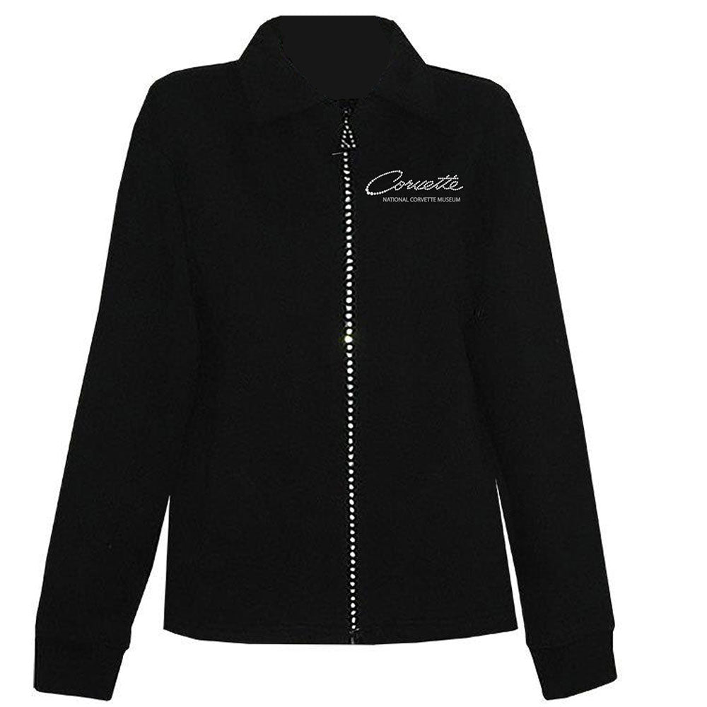 Corvette Ladies Rhinestone Zipper Black Jacket