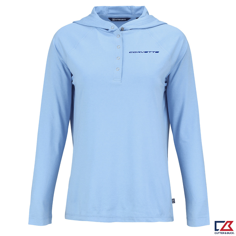 Corvette Ladies Snap Front Pacific Blue Hooded Pullover