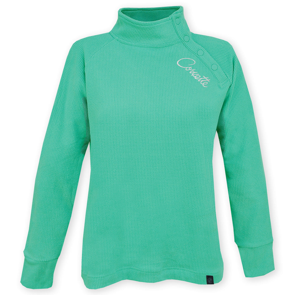 Corvette Ladies Snap Neck Pullover in Caribbean Green