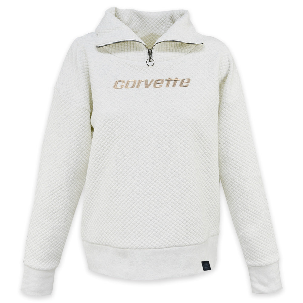 Corvette Ladies' Zip-Collar Quilted Oatmeal Pullover