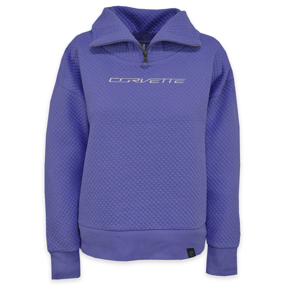 Corvette Ladies Zip-Collar Quilted Periwinkle Pullover