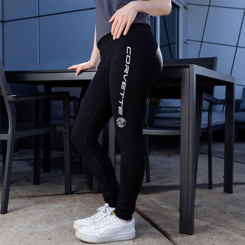 Close up of the design on the Corvette NCM Ladies Black Leggings