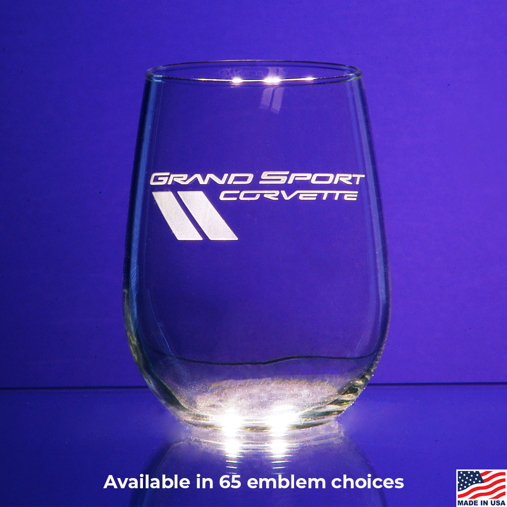 Corvette Pick Your Emblem Stemless Wine Glass Pair