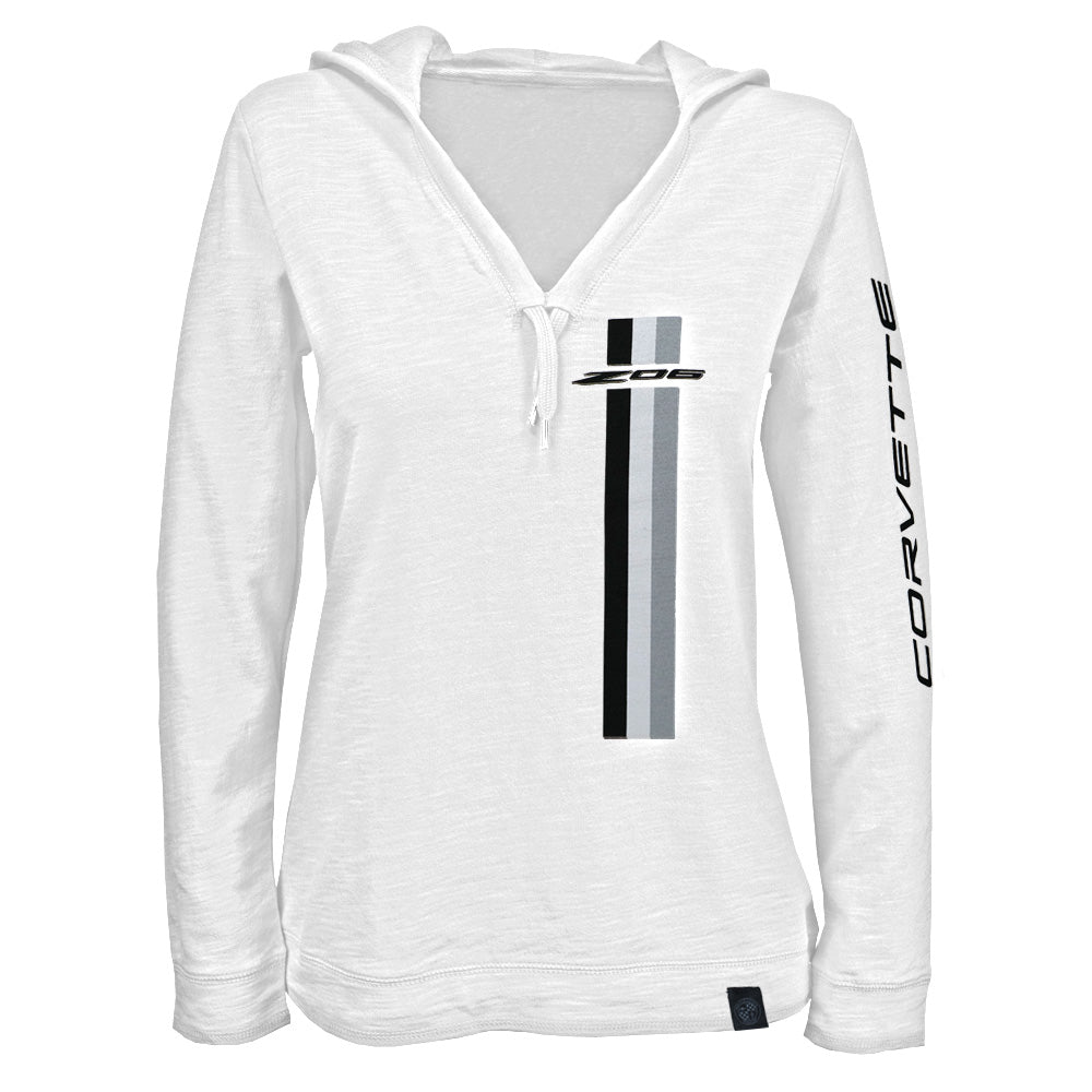 Corvette Z06 Stripes Ladies Slub White Hoodie