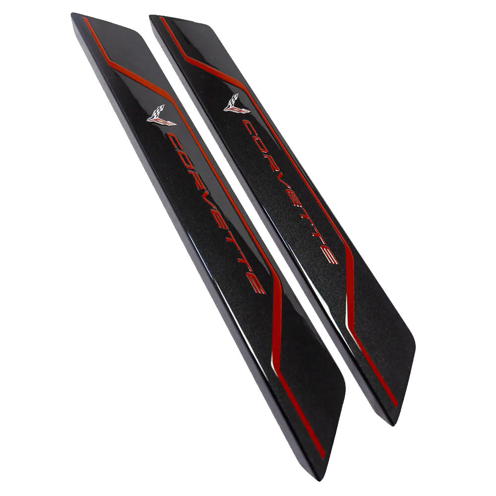 C8 Corvette Door Sill Plate Covers in Long Beach Red