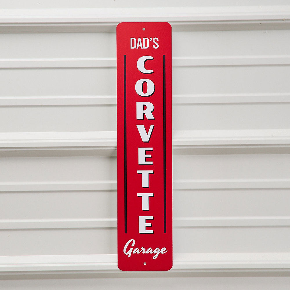 Dads Corvette Garage Tin Sign Hanging on a wall
