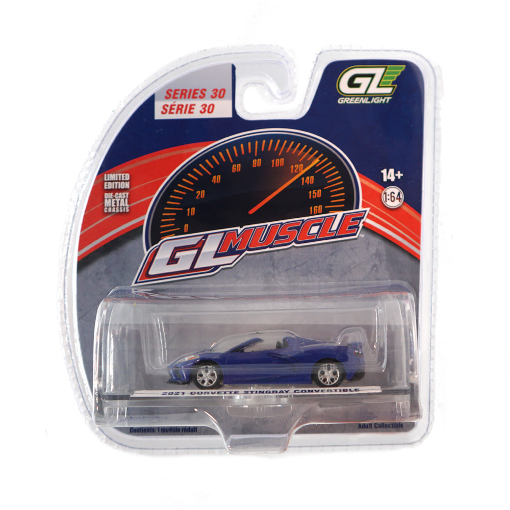 Greenlight 2021 Corvette Stingray Convertible Elkhart Blue Diecast Model One sixty fourth scale