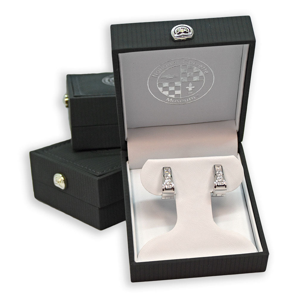 Multi CZ Huggie Hoop Earrings shown in a gift box