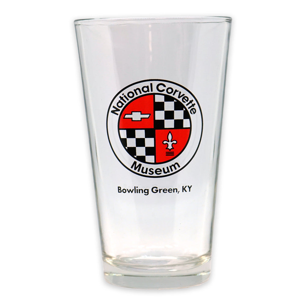 National Corvette Museum Pilsner Glass shown on a white background