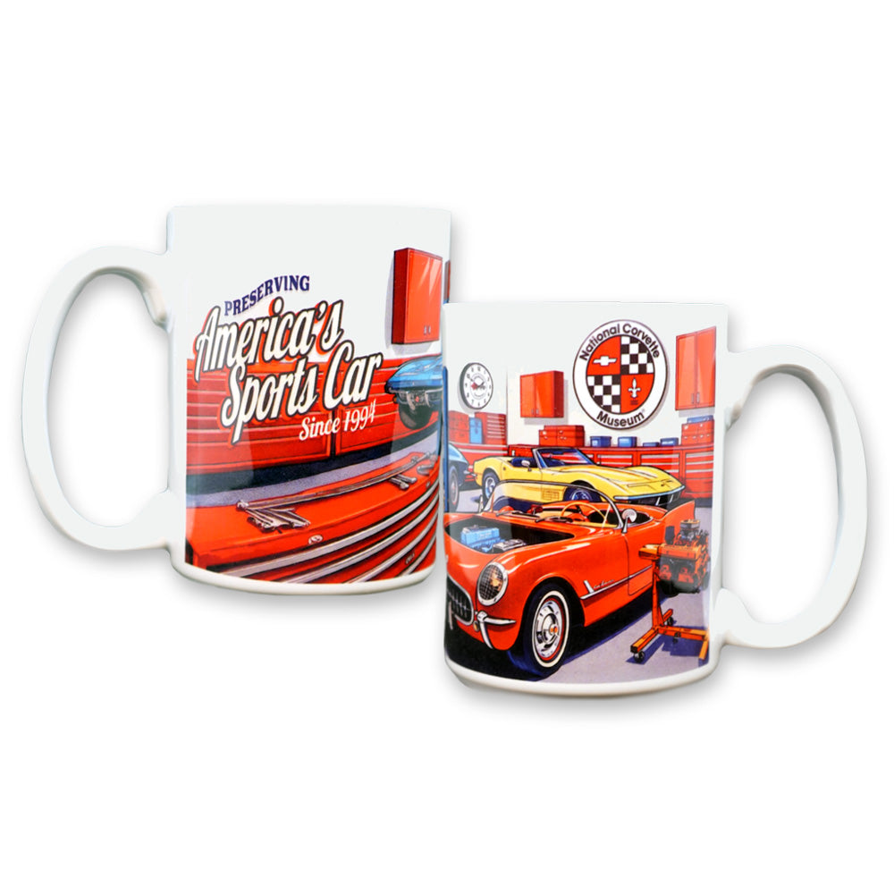 National Corvette Museum Preservation Garage Mug White