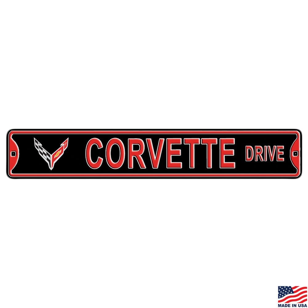 C8 Corvette Drive Black Street Sign