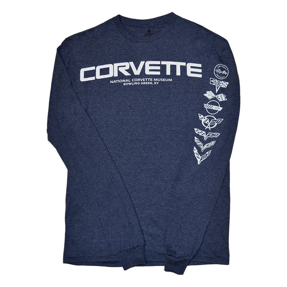 C1-C8 Corvette Emblems Duet Long Sleeve Blue T-shirt
