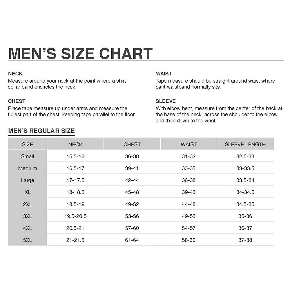 Size chart for the C6 Corvette Emblem Mens Core Virtue Polo