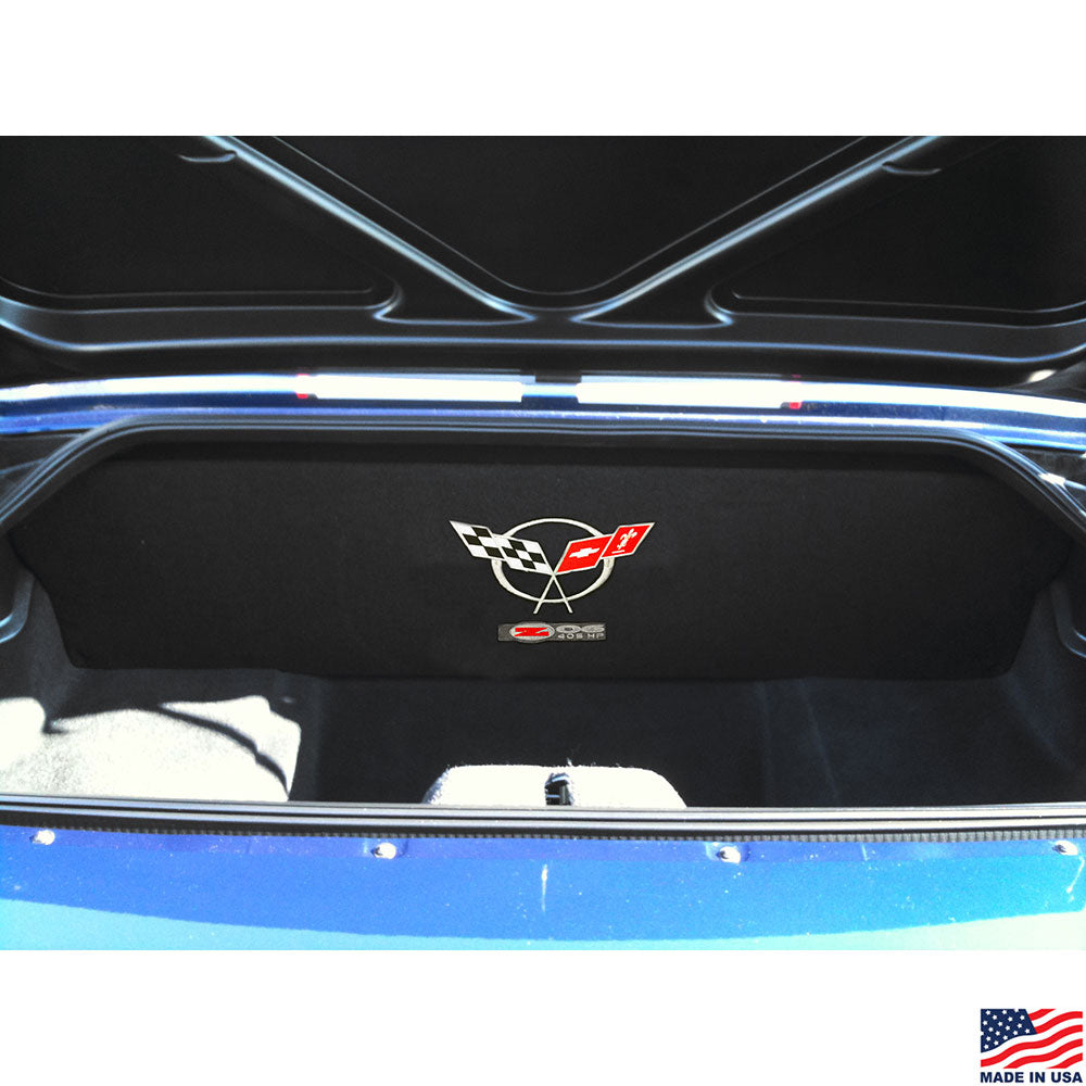 Z06 405  Corvette Emblem Quiet Ride Compartment Divider installed in a car