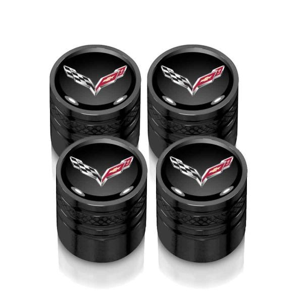 C7 Corvette Emblem Black Tire Valve Stem Caps Set
