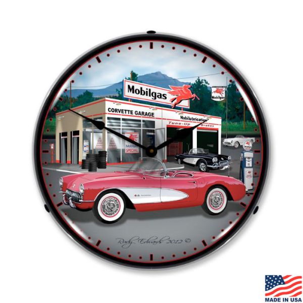 1957 Corvette Mobilgas LED Lighted Clock