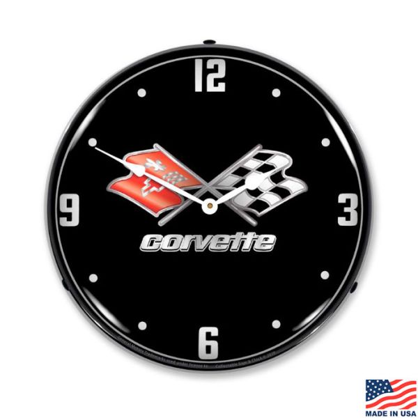 C3 Corvette Emblem LED Lighted Black Clock