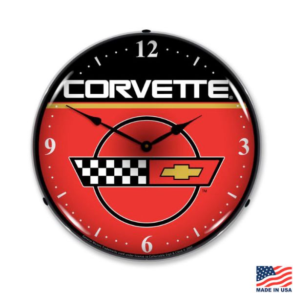 C4 Corvette Emblem LED Lighted Red/Black Clock