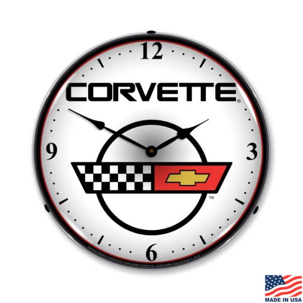 C4 Corvette Emblem LED Lighted White Clock