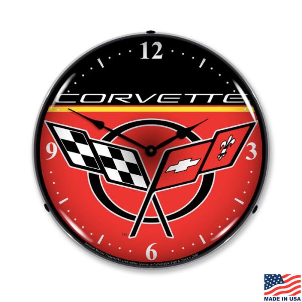 C5 Corvette Emblem LED Lighted Red/Black Clock
