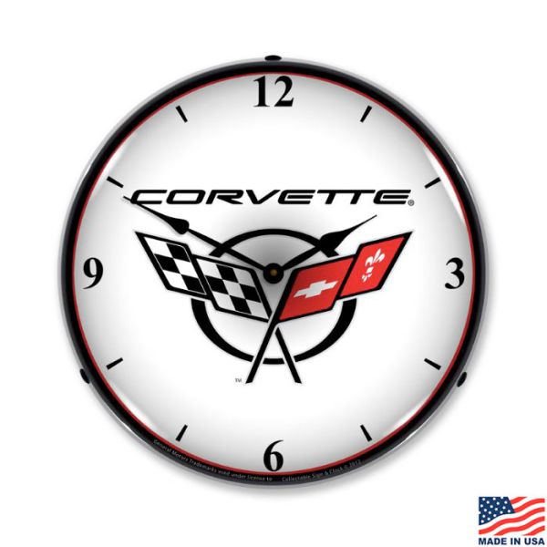 C5 Corvette Emblem LED Lighted White Clock