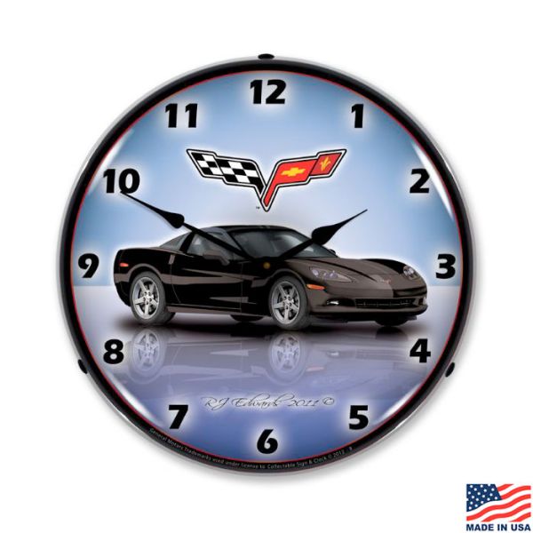 C6 Black Corvette LED Lighted Clock
