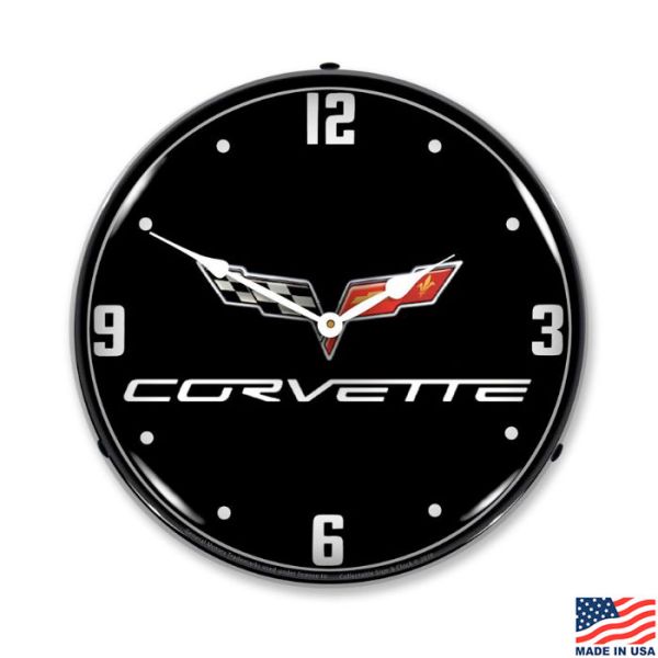 C6 Corvette Emblem LED Lighted Black Clock