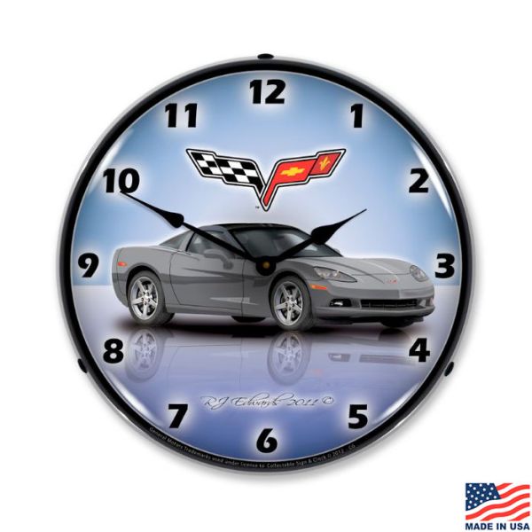 C6 Cyber Gray Corvette LED Lighted Clock